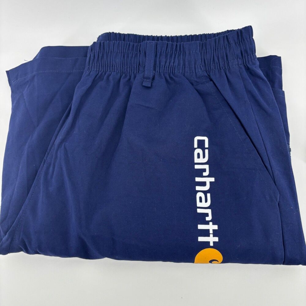 Carhartt Cargo Shorts Navy Blue Mens 2XL Elastic Waist Utility Workwear Logo